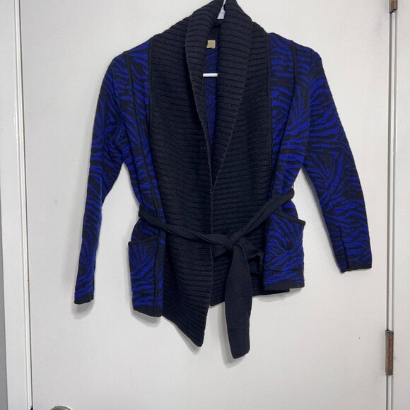 Ports 1961 100% Wool Belted Cardigan Blue Black Women's Size Small - Picture 1 of 7